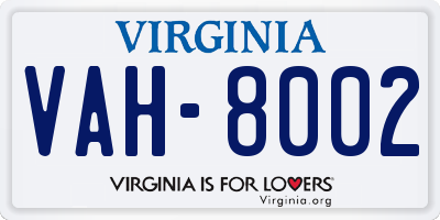 VA license plate VAH8002