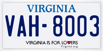 VA license plate VAH8003