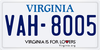 VA license plate VAH8005