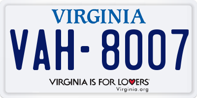 VA license plate VAH8007