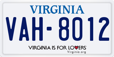 VA license plate VAH8012
