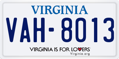 VA license plate VAH8013