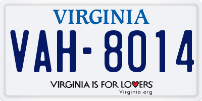 VA license plate VAH8014