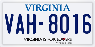 VA license plate VAH8016