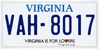 VA license plate VAH8017