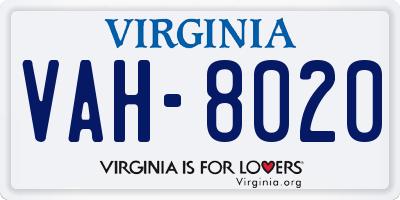 VA license plate VAH8020