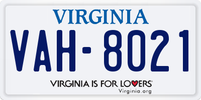 VA license plate VAH8021