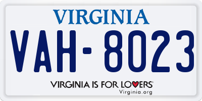 VA license plate VAH8023