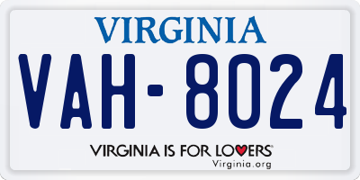 VA license plate VAH8024