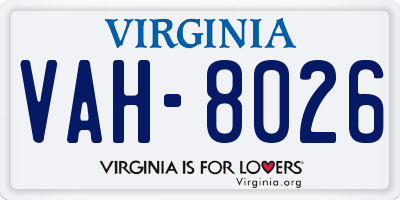 VA license plate VAH8026