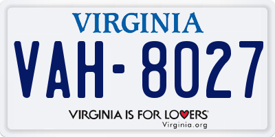 VA license plate VAH8027