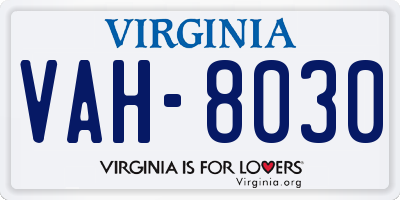 VA license plate VAH8030