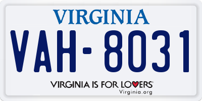 VA license plate VAH8031