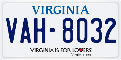 VA license plate VAH8032
