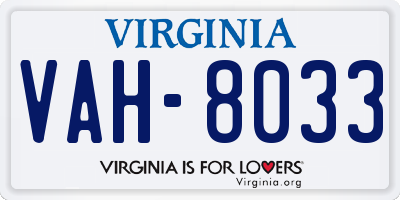 VA license plate VAH8033