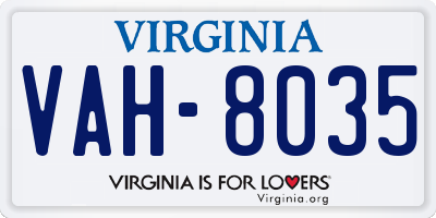 VA license plate VAH8035