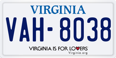 VA license plate VAH8038