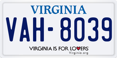VA license plate VAH8039