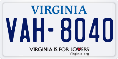 VA license plate VAH8040