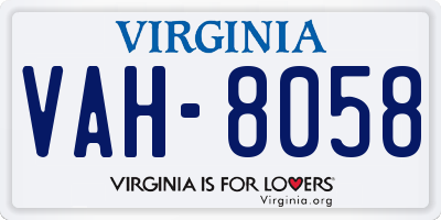 VA license plate VAH8058