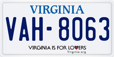 VA license plate VAH8063