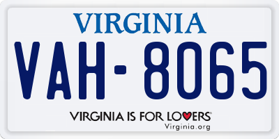 VA license plate VAH8065