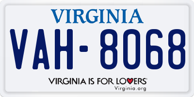 VA license plate VAH8068