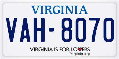 VA license plate VAH8070