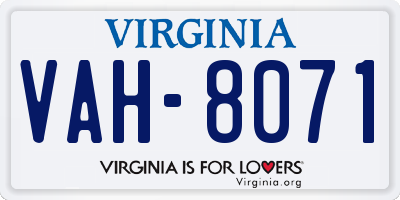 VA license plate VAH8071