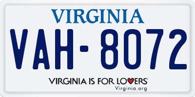 VA license plate VAH8072