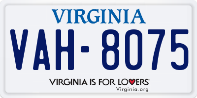 VA license plate VAH8075