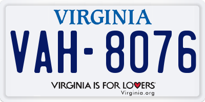 VA license plate VAH8076