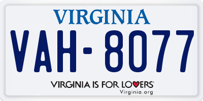 VA license plate VAH8077