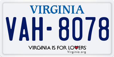 VA license plate VAH8078