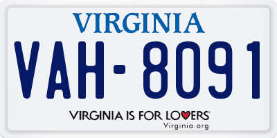 VA license plate VAH8091