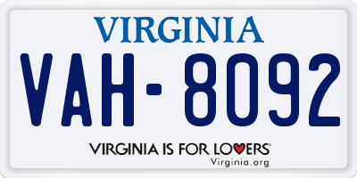 VA license plate VAH8092
