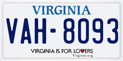 VA license plate VAH8093