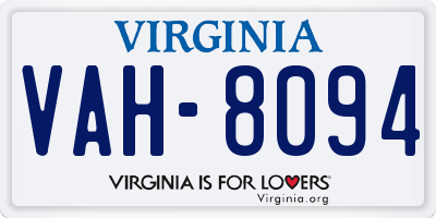 VA license plate VAH8094
