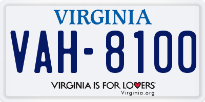 VA license plate VAH8100