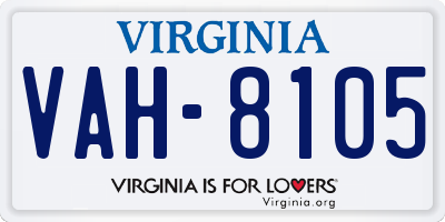 VA license plate VAH8105