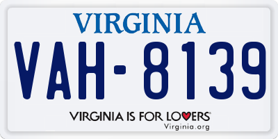 VA license plate VAH8139
