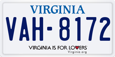 VA license plate VAH8172