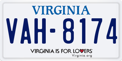 VA license plate VAH8174