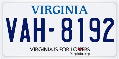 VA license plate VAH8192