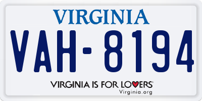 VA license plate VAH8194