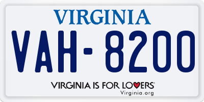 VA license plate VAH8200