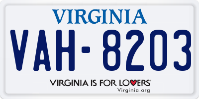 VA license plate VAH8203