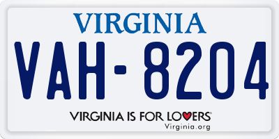 VA license plate VAH8204