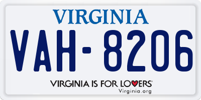 VA license plate VAH8206