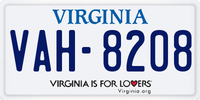 VA license plate VAH8208